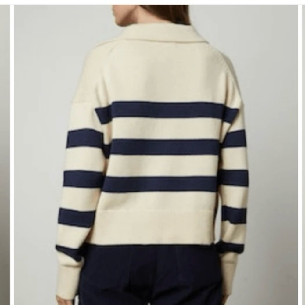Velvet by Graham & Spencer Navy/White Cashmere Blend Old Money Coastal Nautical - Picture 6 of 9
